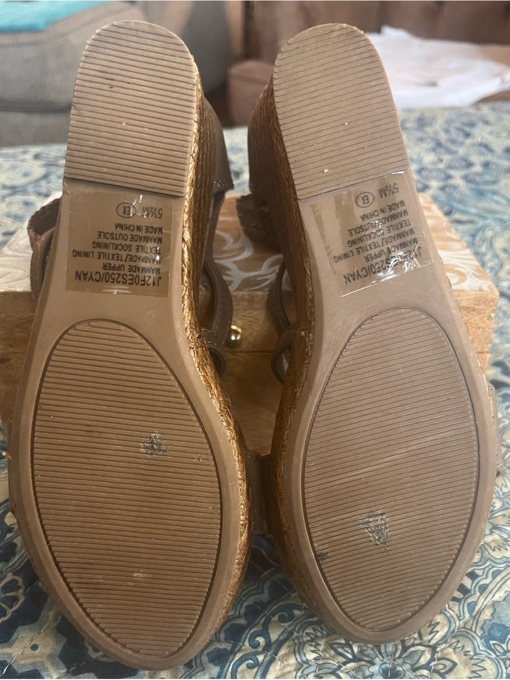Jellypop Taupe Braided Memory Foam Ankle Strap Wedge Sandals Sz 6.5 - Picture 8 of 8